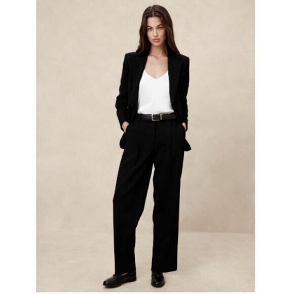 Banana Republic Double Weave Pleated Relaxed Straight Pants Black Size 2 $120 - Picture 4 of 13
